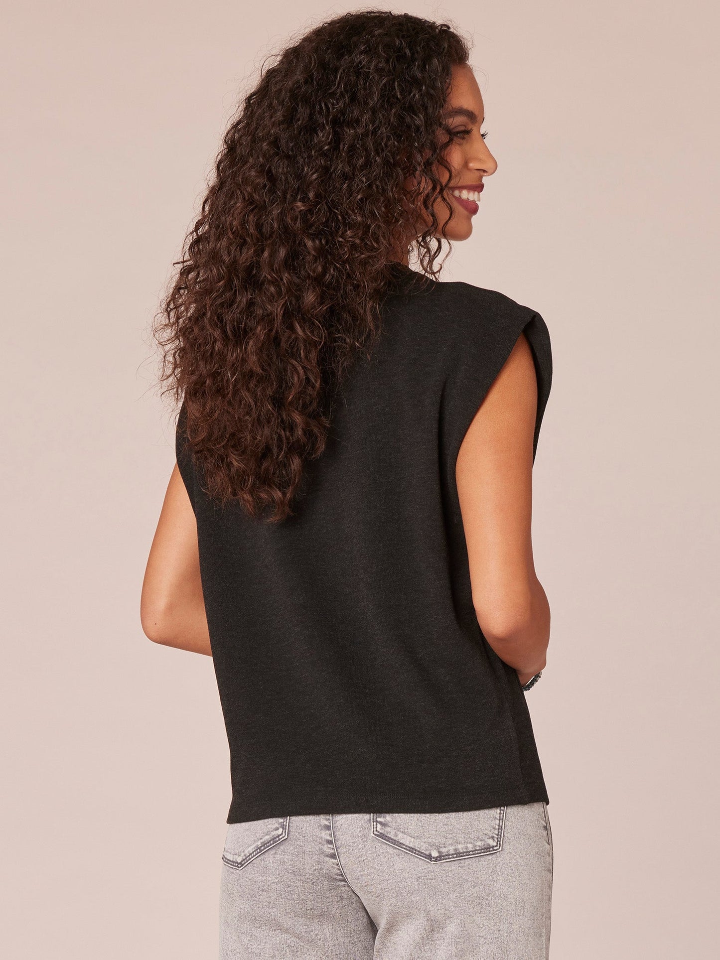 Extended Cap Sleeve Crew Neck Knit Top with Rhinestone Cut Out