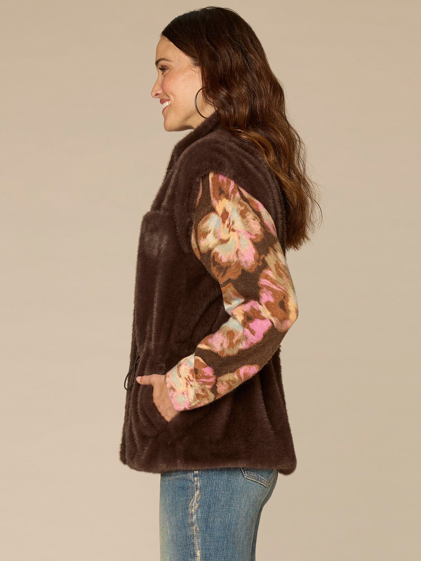 Cap Sleeve Funnel Neck Zip Front Woven Vest with Toggle Waist Ties