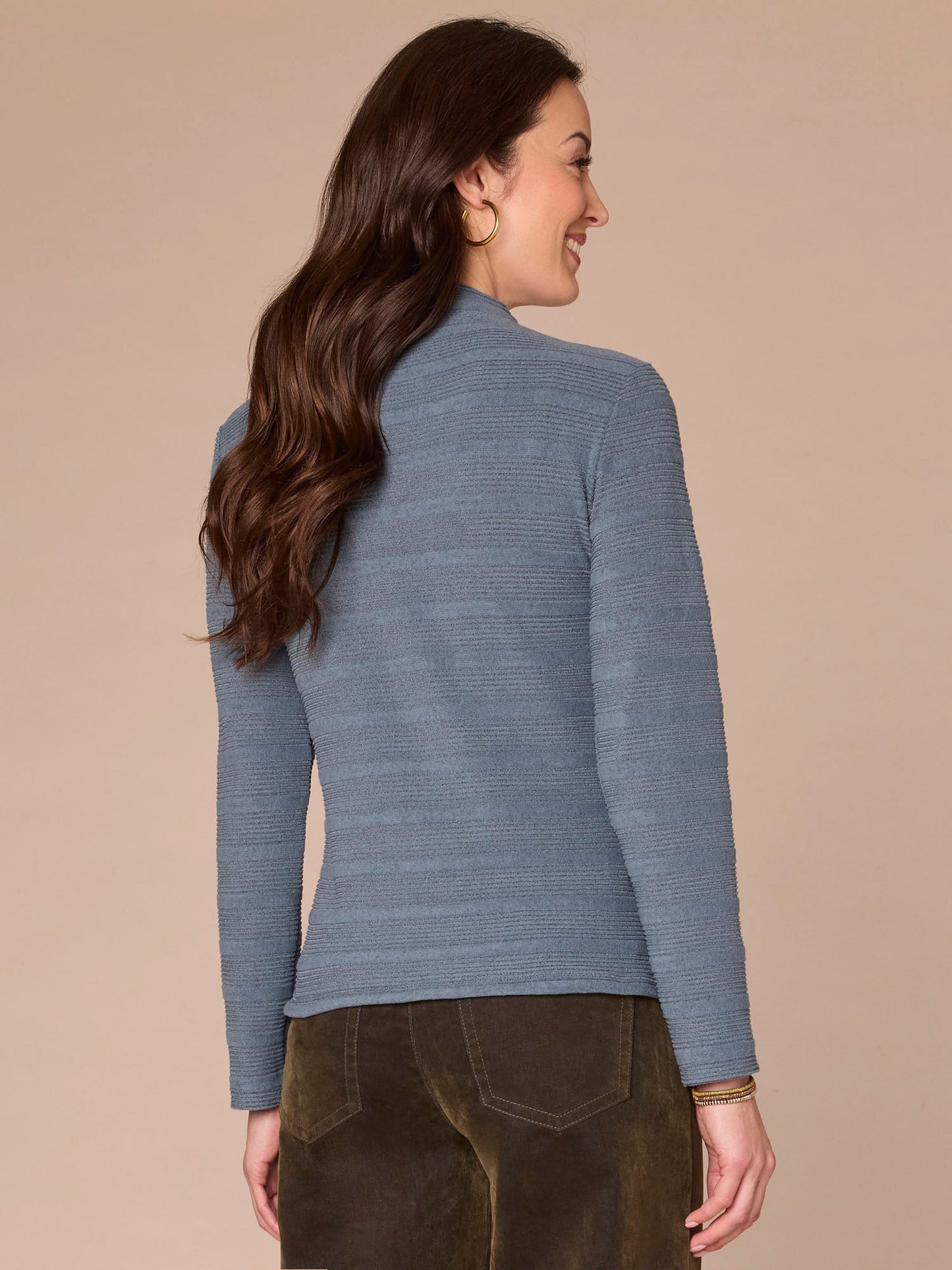 Long Sleeve Mock Neck Asymmetrical Side Ruching Plus Size Knit Top